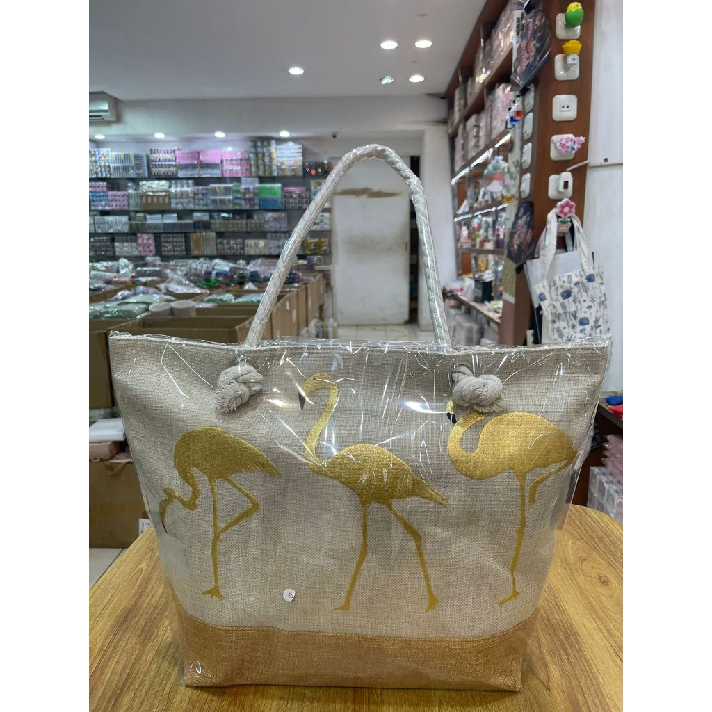 Tas Kanvas Motif | Totebag Kanvas Poly Emas | Tas Import
