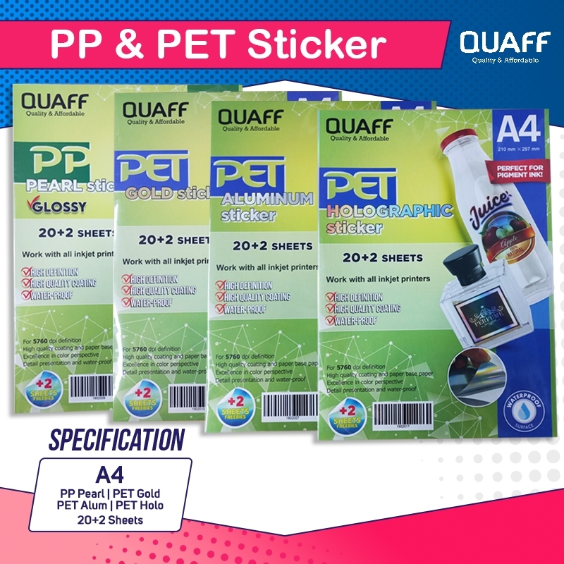 

Stiker Aluminium Pet | Stiker Mutiara Glossy | Stiker Label Ukuran A4 (20 lembar / paket)