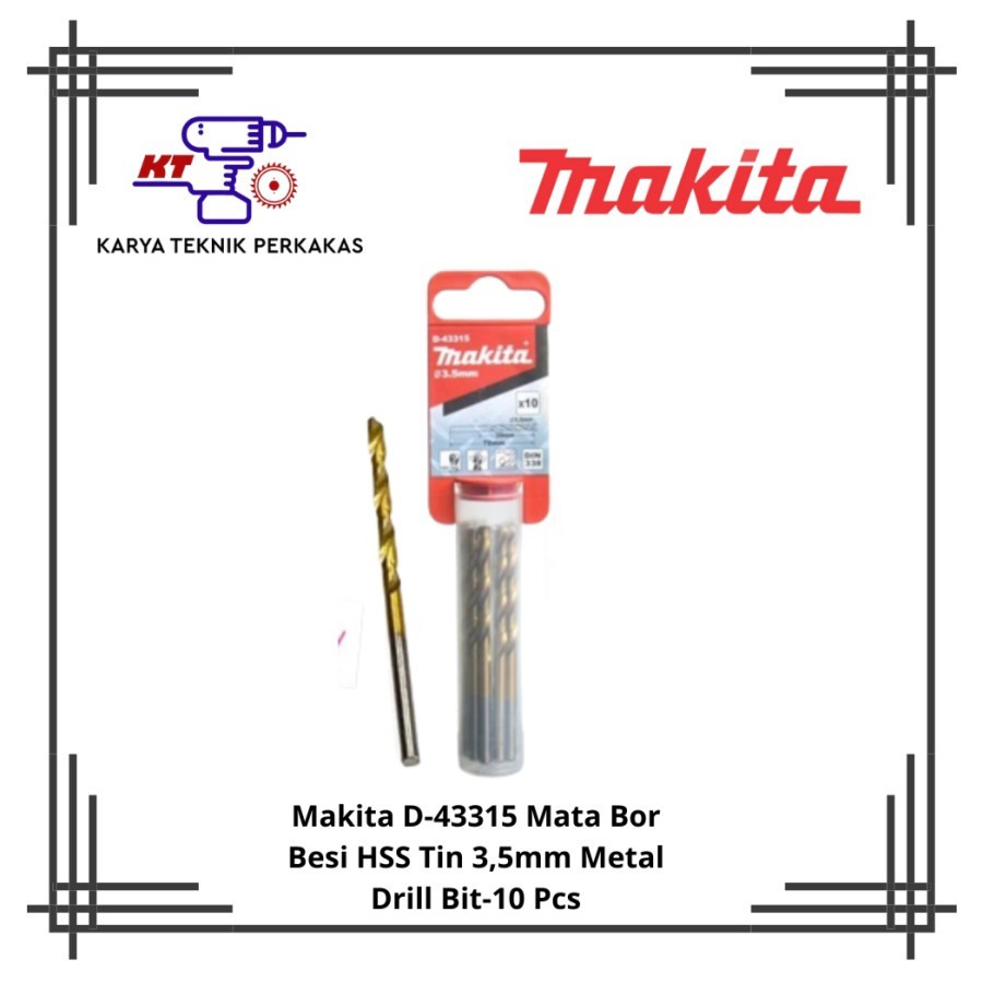 Makita D-43315 Mata Bor Besi HSS Tin 3,5mm Metal Drill Bit-10 Pcs