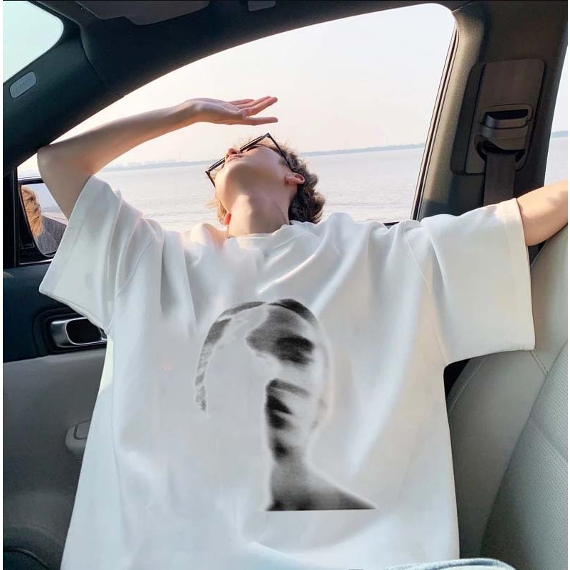 Cetakan potret abstrak retro.t shirt oversize Pria terbaru 100%cotton |Kaos Wanita Putih