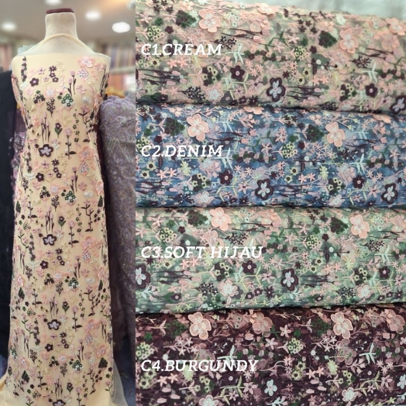 tulle  3D bordir multicolor v2. /tulle bordir bunga / 3D bordir -lafemmetextile