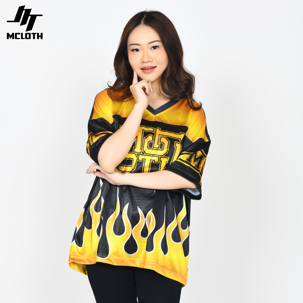 mtshirt-Baju Atasan Wanita Terbaru Corak Api Black Yellow /Aatasan Wanita Kekinian