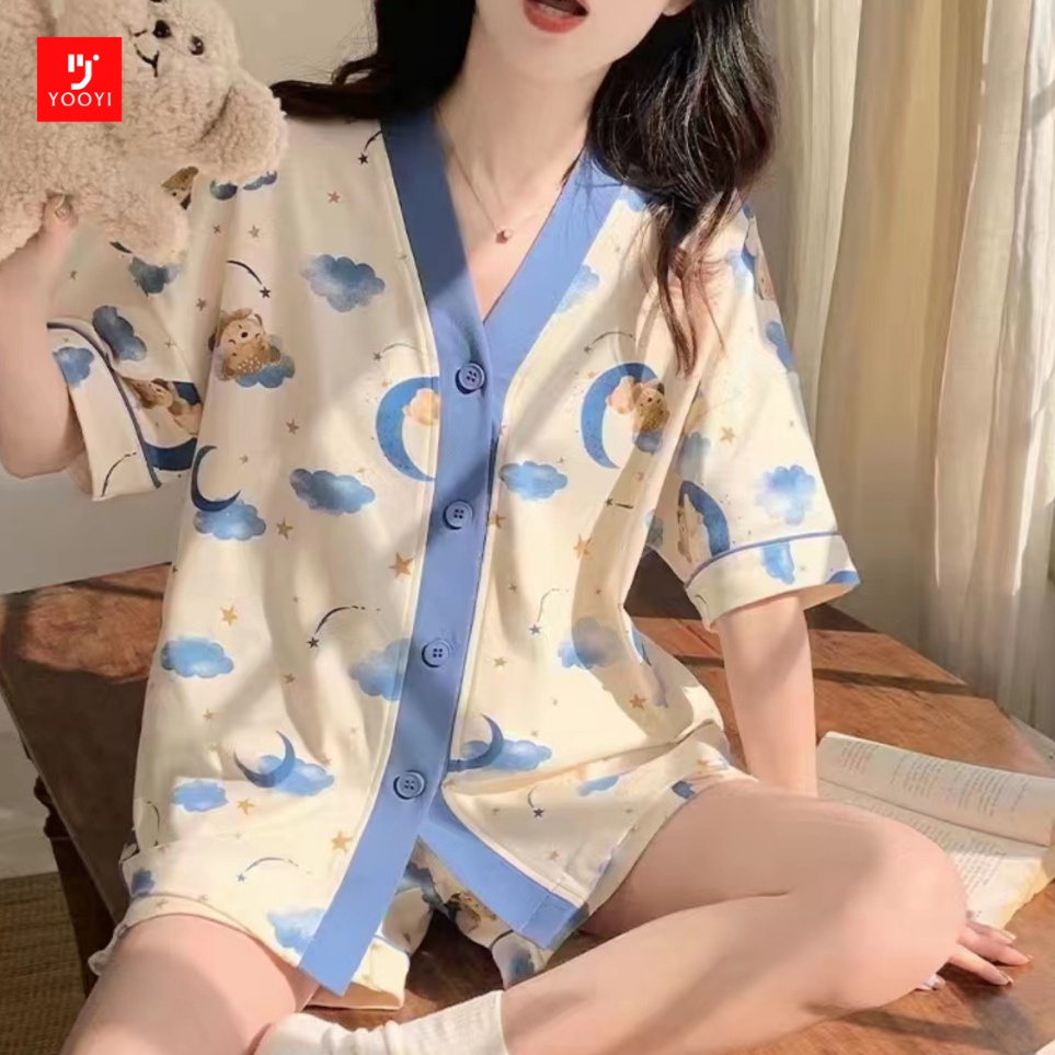 KODE E62B Yooyi Baju Tidur Wanita Set Dewasa Sexy Jumbo Celana Pendek Piyama HP Perempuan Model Keme