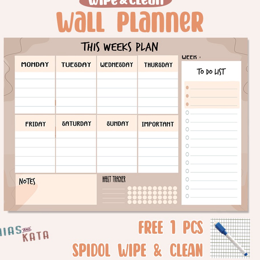 

Ekstra Daily Planner Wekkly planner aesthetic agenda mingguan free 1spidol wipe clean