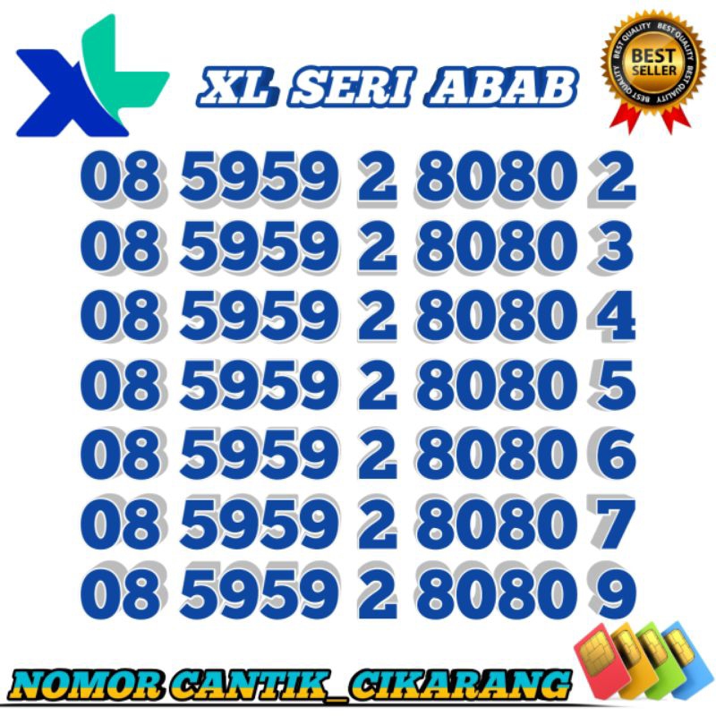 NOMOR CANTIK XL  KARTU PERDANA NOMOR CANTIK XL SERI 5959 8080 0606 0707 0808 0909  KARTU PERDANA XL 