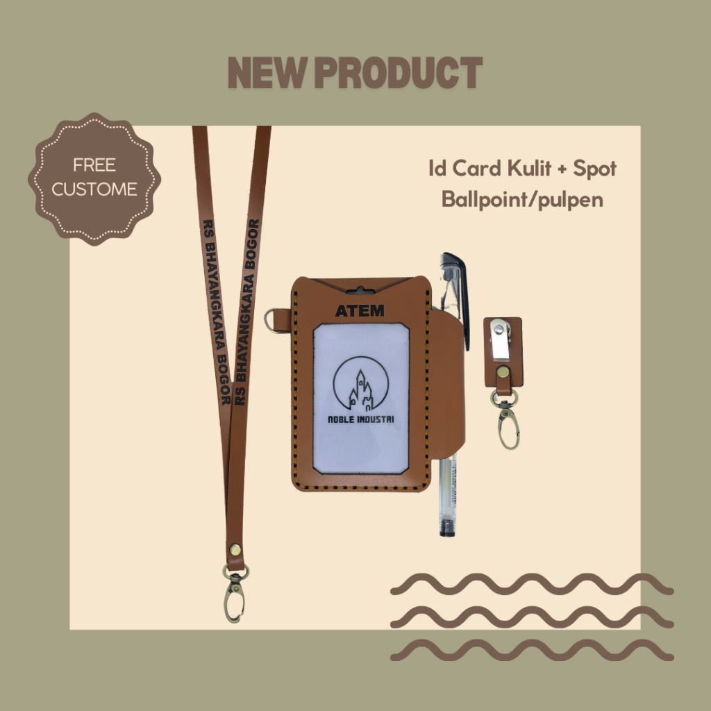 

Id Card Holder Nametag Lanyard Kulit Asli Custom Tempat Pulpen Bolpoin
