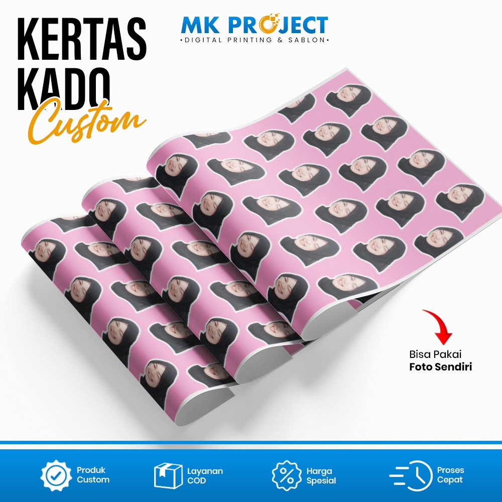 

KERTAS KADO CUSTOM FACE PATTERN KEKINIAN / KERTAS KADO BISA PAKE FOTO SENDIRI - FREE EDIT