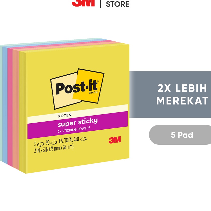 

FG2 3M Postit Sticky Notes Summer Joy Memo 6545SSJOY 2x merekat 5 pad 76x76 mm Untuk berbagai permukan kes