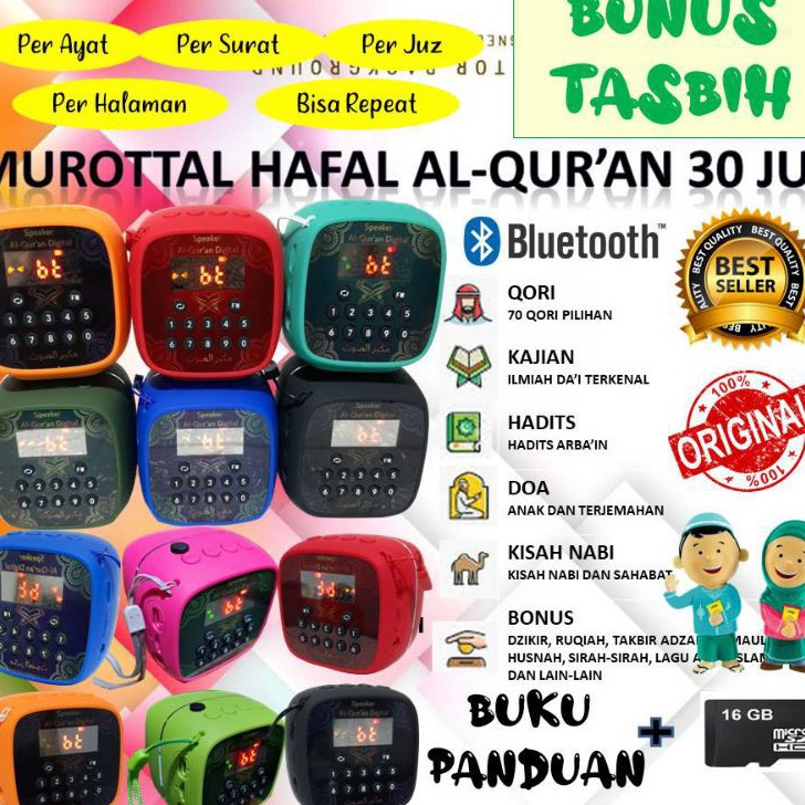 KOMPLIT Speaker AlQuran 3 Juz V6 Bluetooth MEM 16 GB  UAS