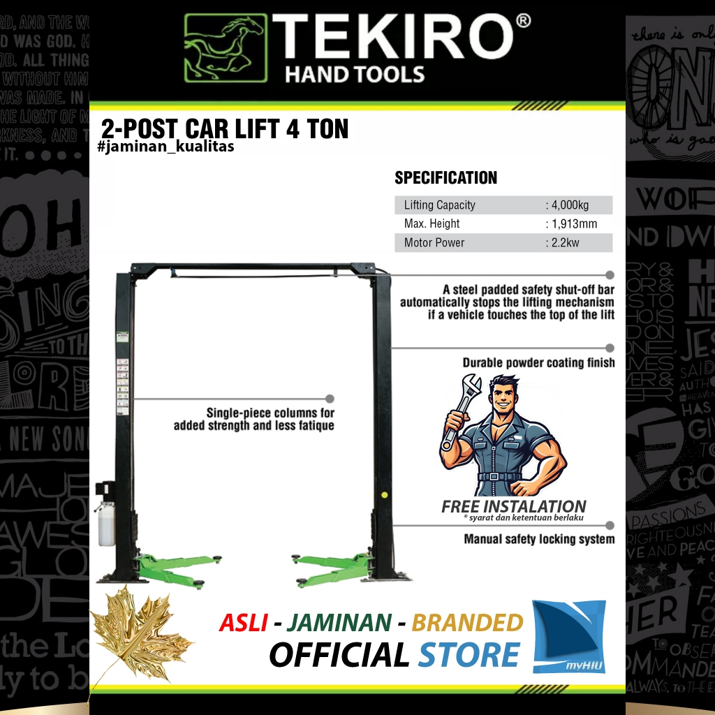 Mesin Hidrolik Angkat Mobil 4 Ton Bengkel Profesional 2 Tiang Lift Pengangkat Kendaraan - Heavy Duty
