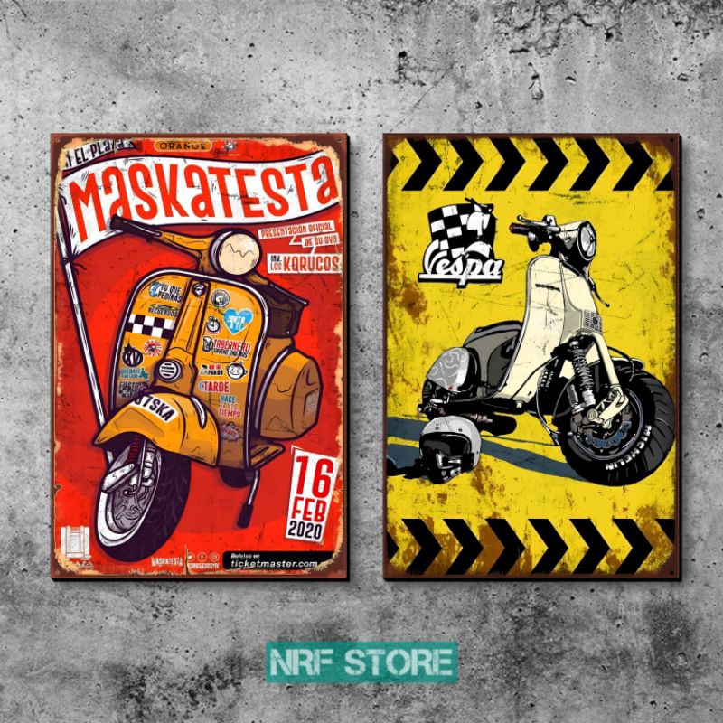 Poster dinding vespa vintage retro Hiasan kamar aesthetic Pajangan Wall decor