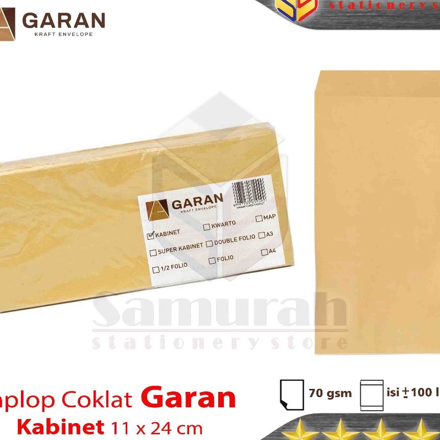 

Mega Amplop Kes Coklat GARAN Ukuran Kabinet 11 x 24 cm 1 pak isi 1 Amplop Gaji 7 Gsm Gram Cabinet