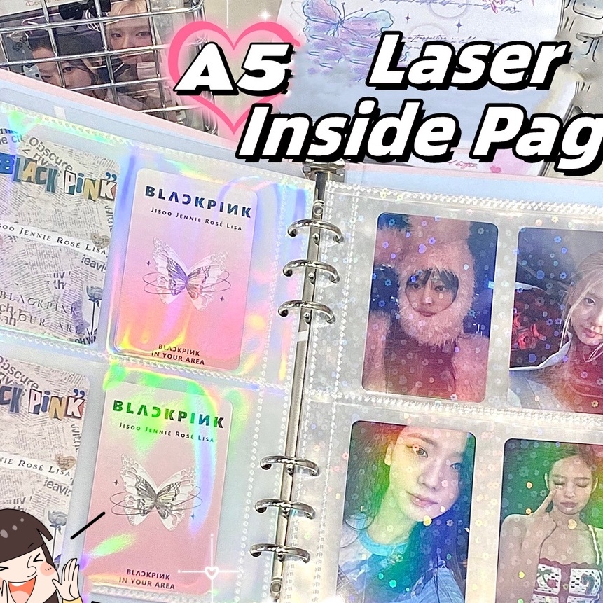 

Promo 1 Lembar A5 Sleeve Hologram Laser Binder A5 Photocard Transparan Binder Album Refill School Supplies