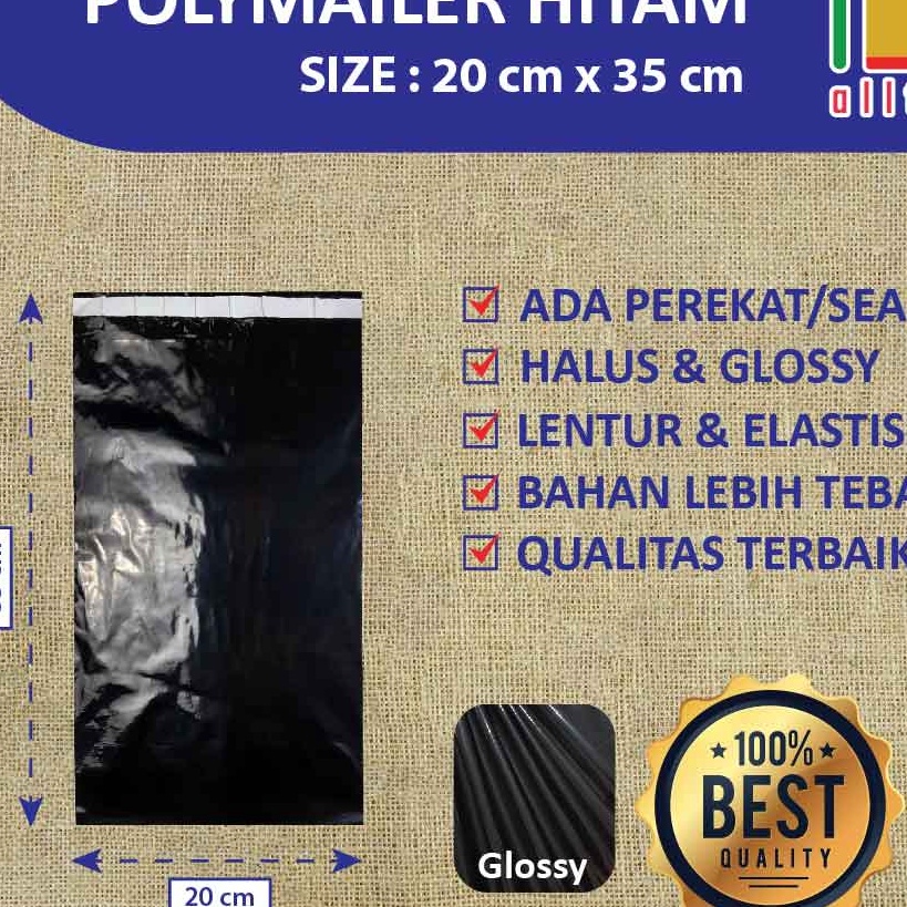 

HJ6 PLASTIK PACKING OLSHOP PE POLYMAILER kantong kemasan amplop plastik 2X35 HITAM GLOSSY mewah