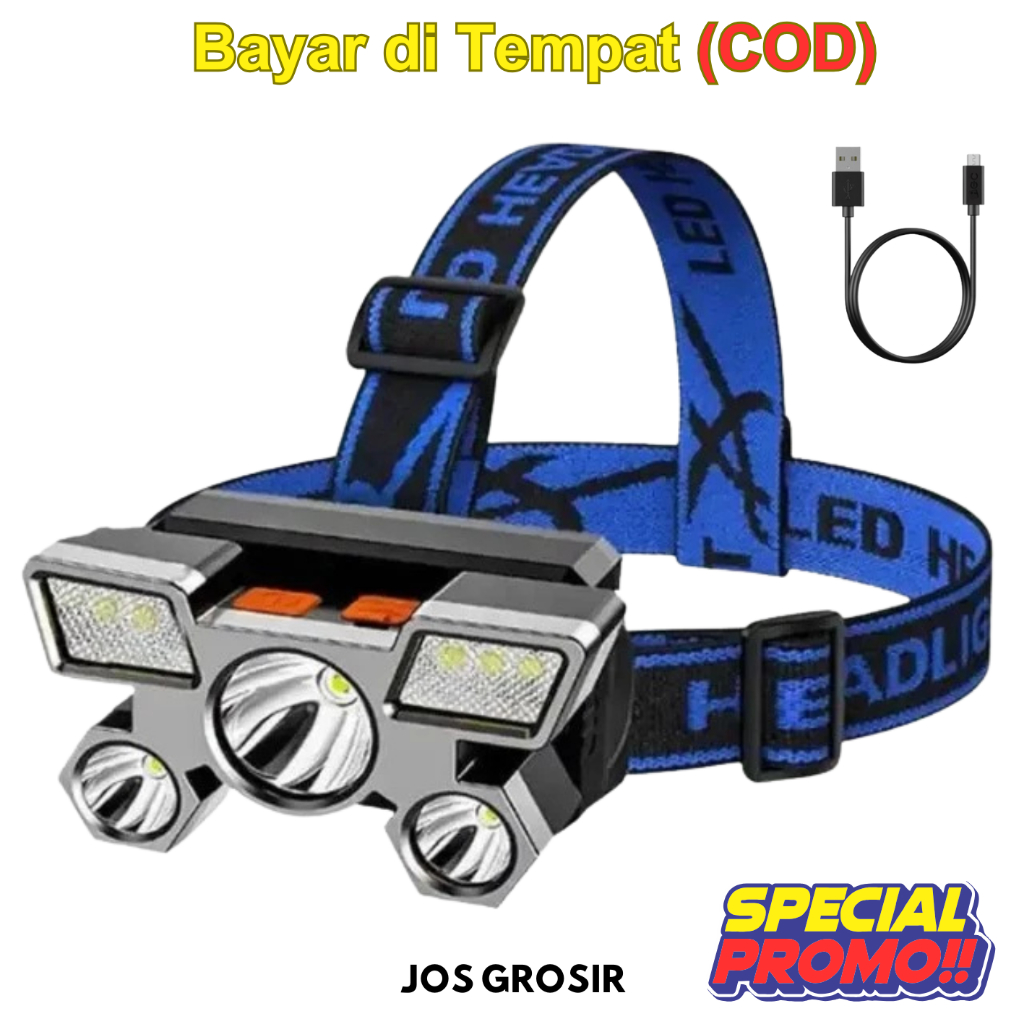 MURAH SENTER GROSIR HEAdLamp Senter Kepala 5 Led dengan 3 Mode Terbaik Murah Berkualitas Super Teran