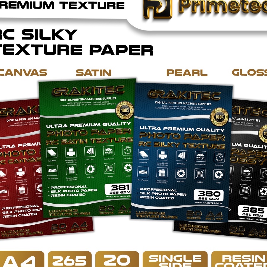 

Boom Kes Foto Silky Texture A4 Professional Silky Glossy Photo Paper 265 A4 Motif Pearl Canvas Satin Luster Resin Coated Primetec