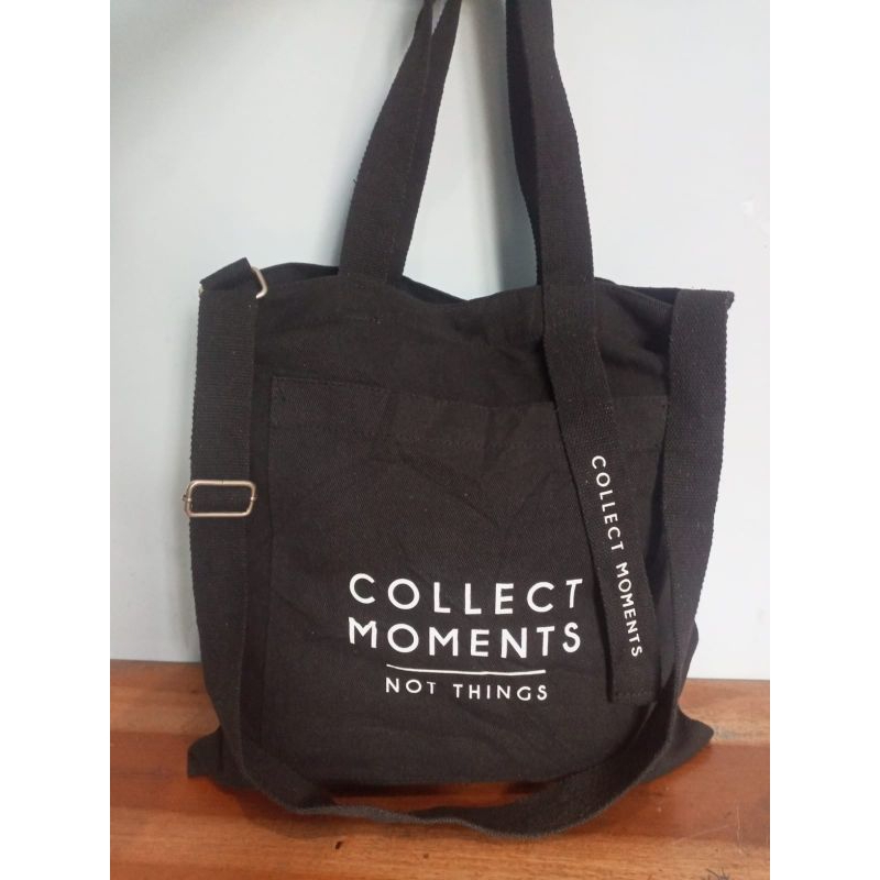 Tote & sling bag kanvas tebal hitam SHOOPEN