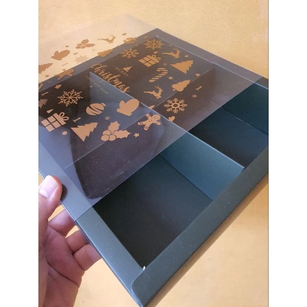 

( 5 pcs ) dus mika hijau tua kemasan brownies mini box sekat 4 merry christmas ukuran 22x22x6cm