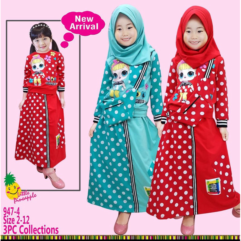 LITTLE PINEAPPLE | SETELAN BAJU ROK MUSLIM HARIAN ANAK PEREMPUAN LOL