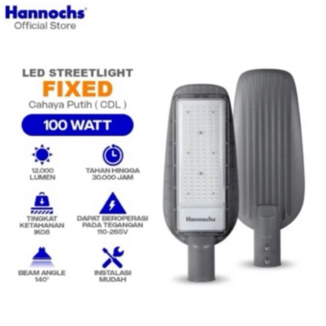Hannochs Streetlight LED Fixed 100wat - Kap Lampu jalan - Sorot - Terang