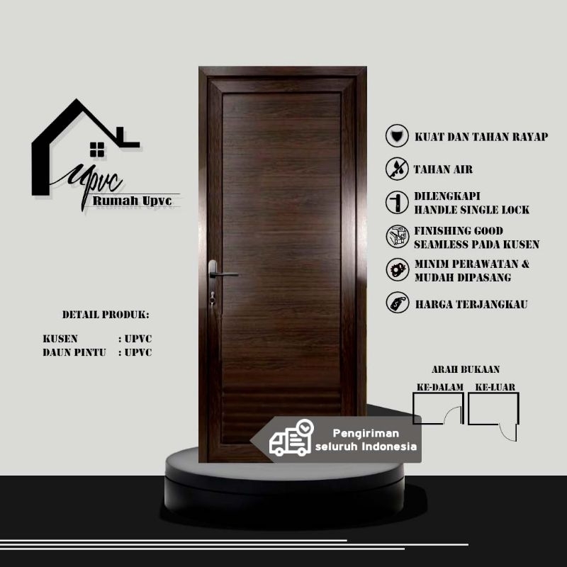 PINTU UPVC PREMIUM KOMBINASI PANEL KACA-DARK OAK (SERAT KAYU)-PINTU KAMAR,PINTU DAPUR,PINTU GARASI,P