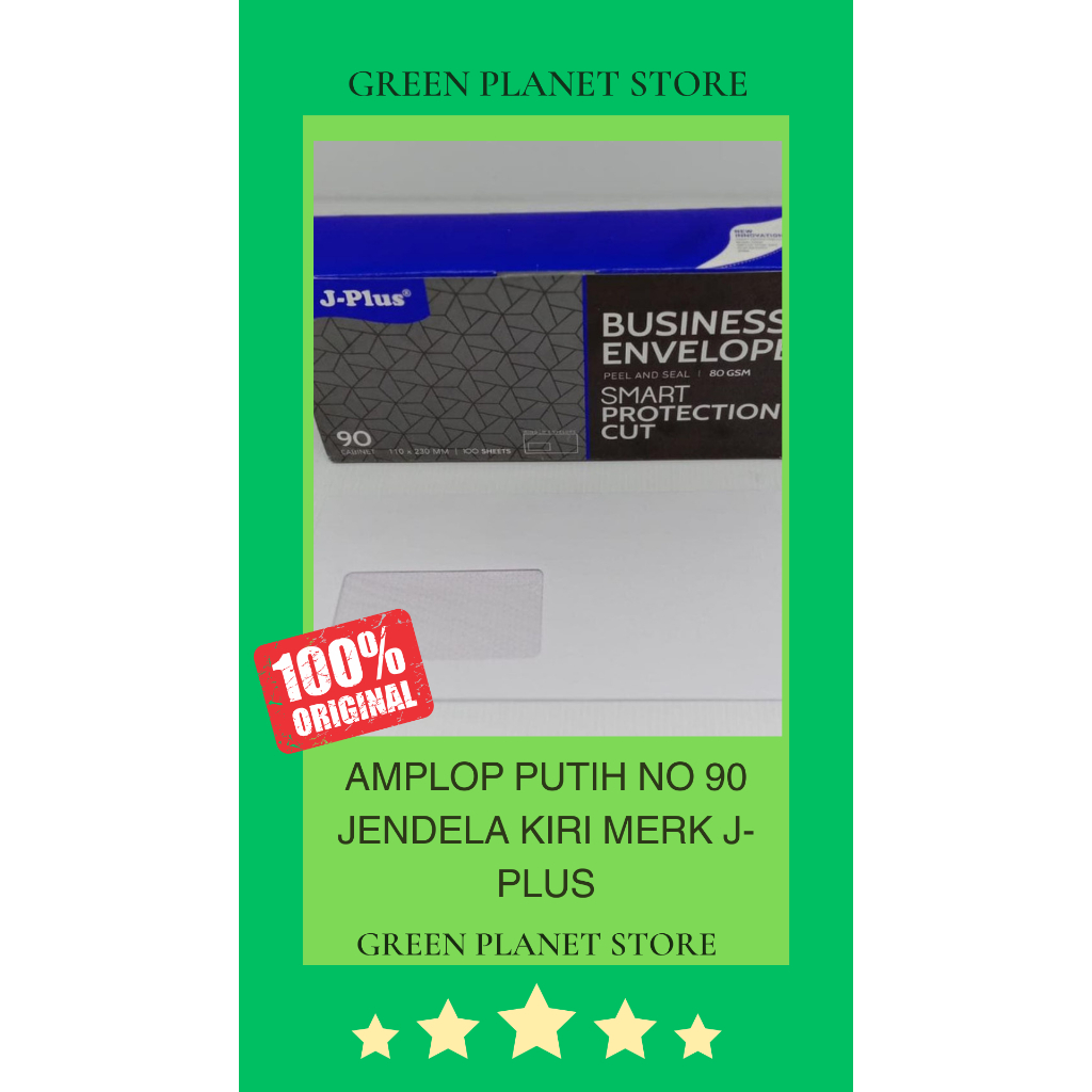 

Amplop Putih No 90 Jendela Kiri merk J-Plus ( Isi 100 lbr )