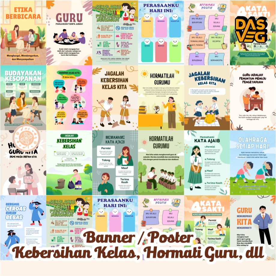 

Banner / Poster Kebersihan Kelas, Hormati Guru, dll