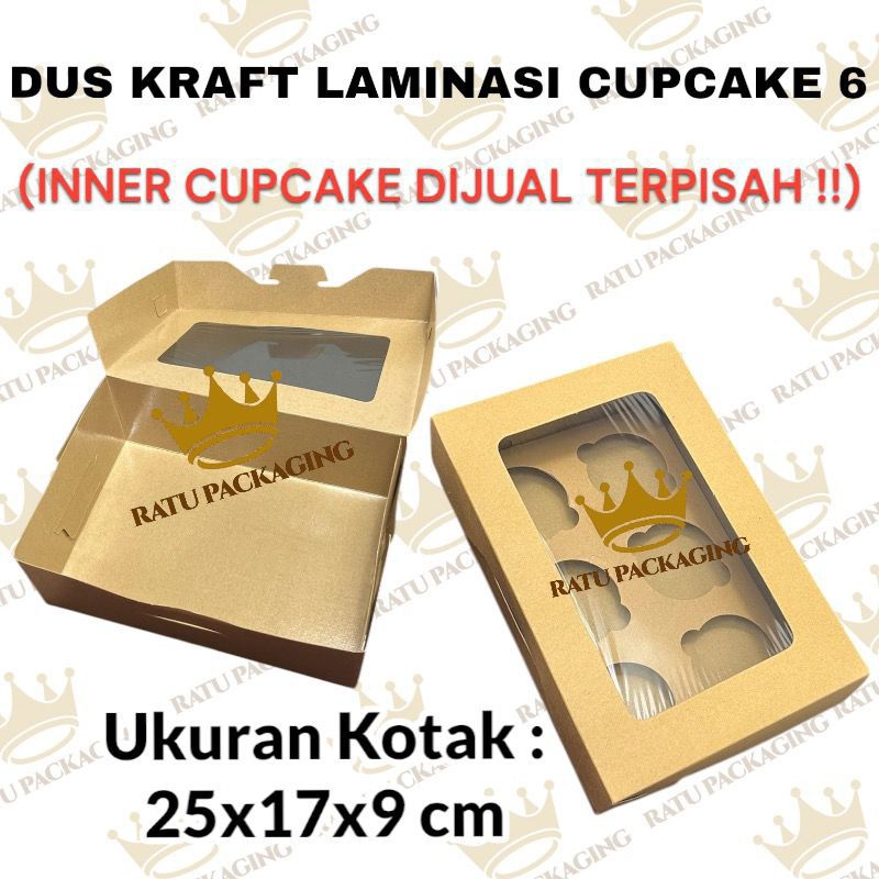 

RATU | DUS KRAFT WINDOW LAMINASI CUPCAKE LUBANG 4 DAN 6 (DUS KRAFT SAJA, INNER CUPCAKE DIJUAL TERPISAH) / Dus Box Kotak Kraft Laminasi Tinggi 9cm Cupcake Pudding Muffin Cake