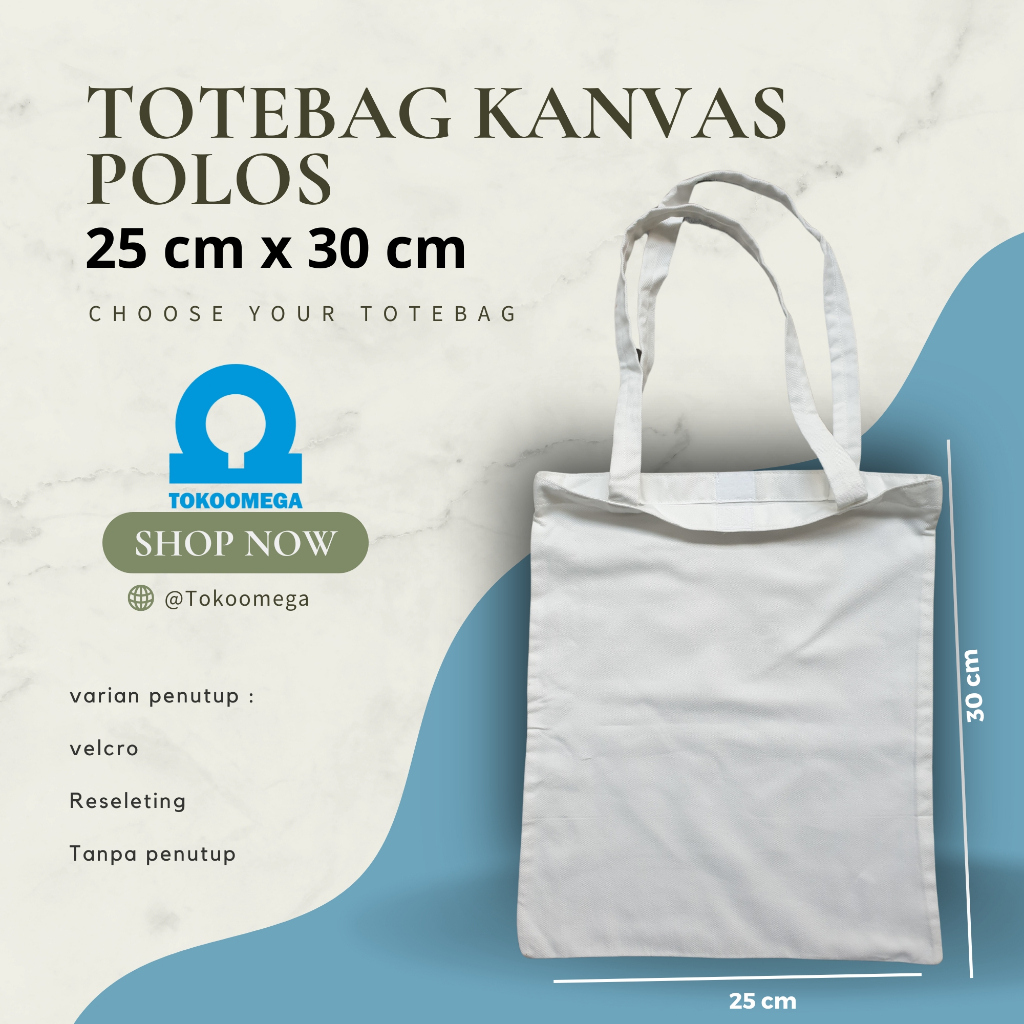 tokoomega Tote Bag Polos Kanvas Putih Premium 25x30