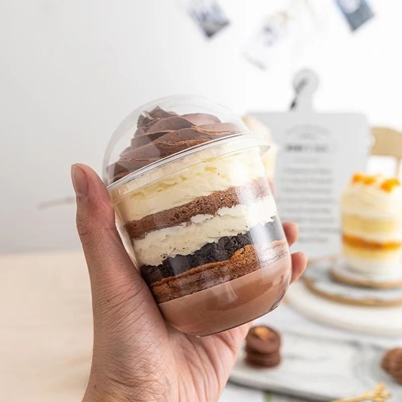 50pcs Dessert Cup 250ml 360ml Dessert Box Bulat Cangkir Puding Yogurt Kue