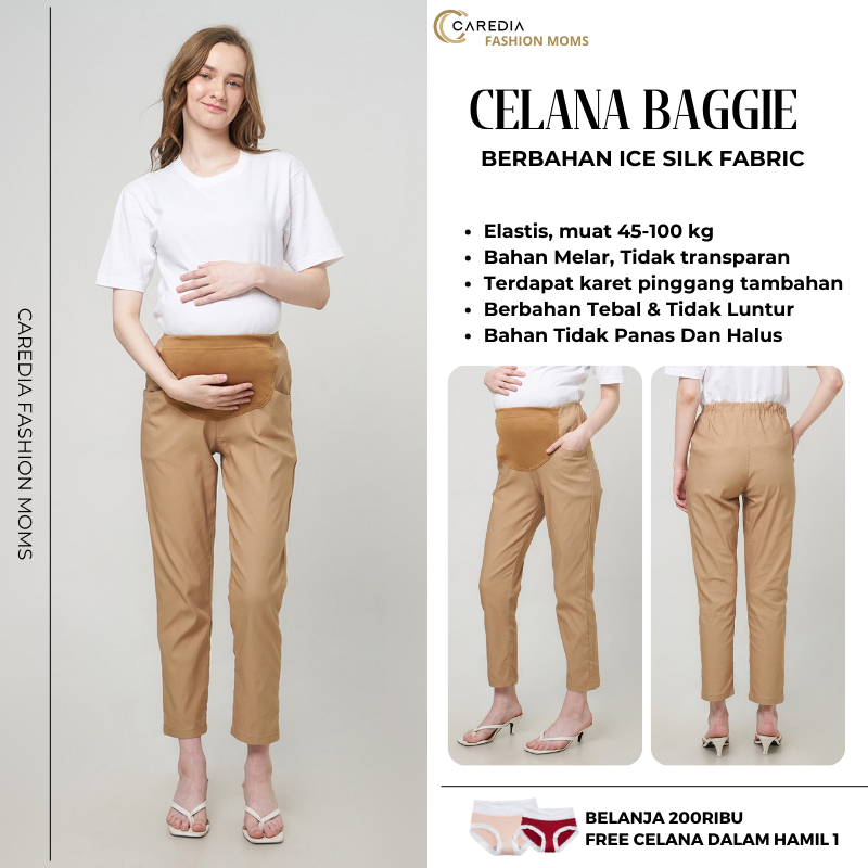 CAREDIA - Celana Hamil Dengan Bagian Perut Elastis & Longgar | Maternity Pants Bahan Ice Silk Elasti