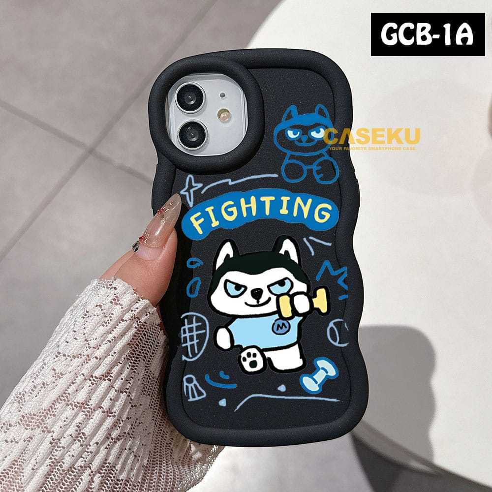Case Gambar Cute Puppy Not Fat GCB-01 Case Macaron Gelombang Hitam Case Oppo A15 Oppo A15S Oppo A16 