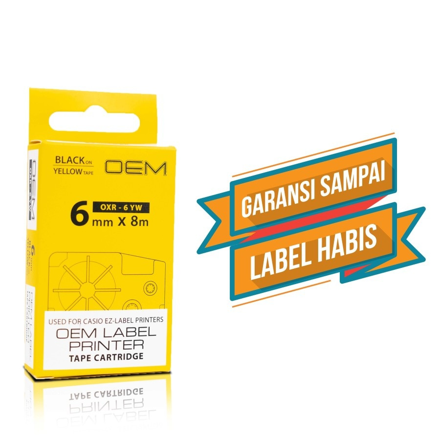 

LABEL TAPE PITA Catridge CARTRIDGE EZ Label EZLabel Printer Casio 6mm 6 mm KL60 KL120 KL130 KL820 KL7400 BLACK ON YELLOW KUNING