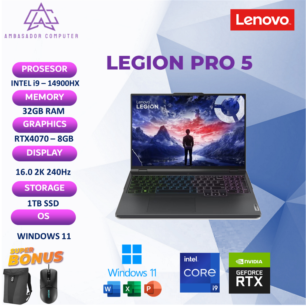 Lenovo Legion Pro 5 16 i9 14900HX RTX4070 8GB 32GB 1TB WIndows11+OHS 2K 240HZ