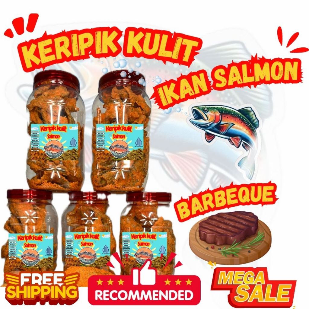 

✨Oleh-Oleh Jakarta✨ Keripik Kulit Ikan Salmon Rasa Barbeque Premium Kemasan Toples 2 Liter Berat 350 Gram