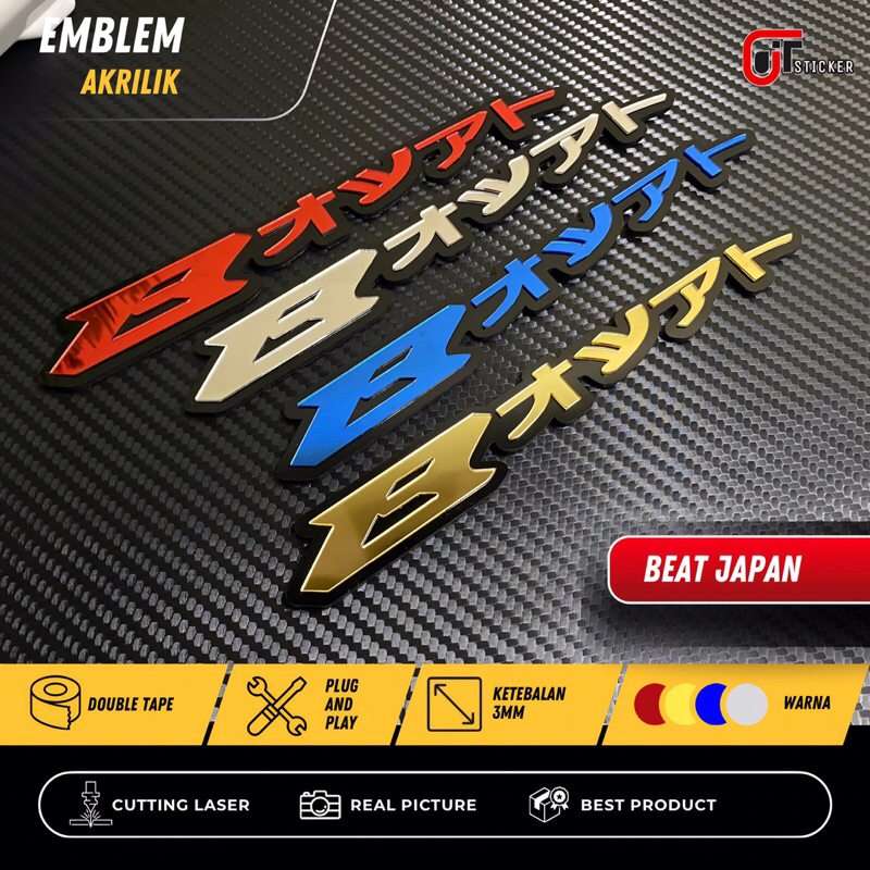 JTS Emblem Honda Beat japan 2 PCS Logo Timbul 3D Aksesoris motor Honda Emblem Honda Beat sepasang ka