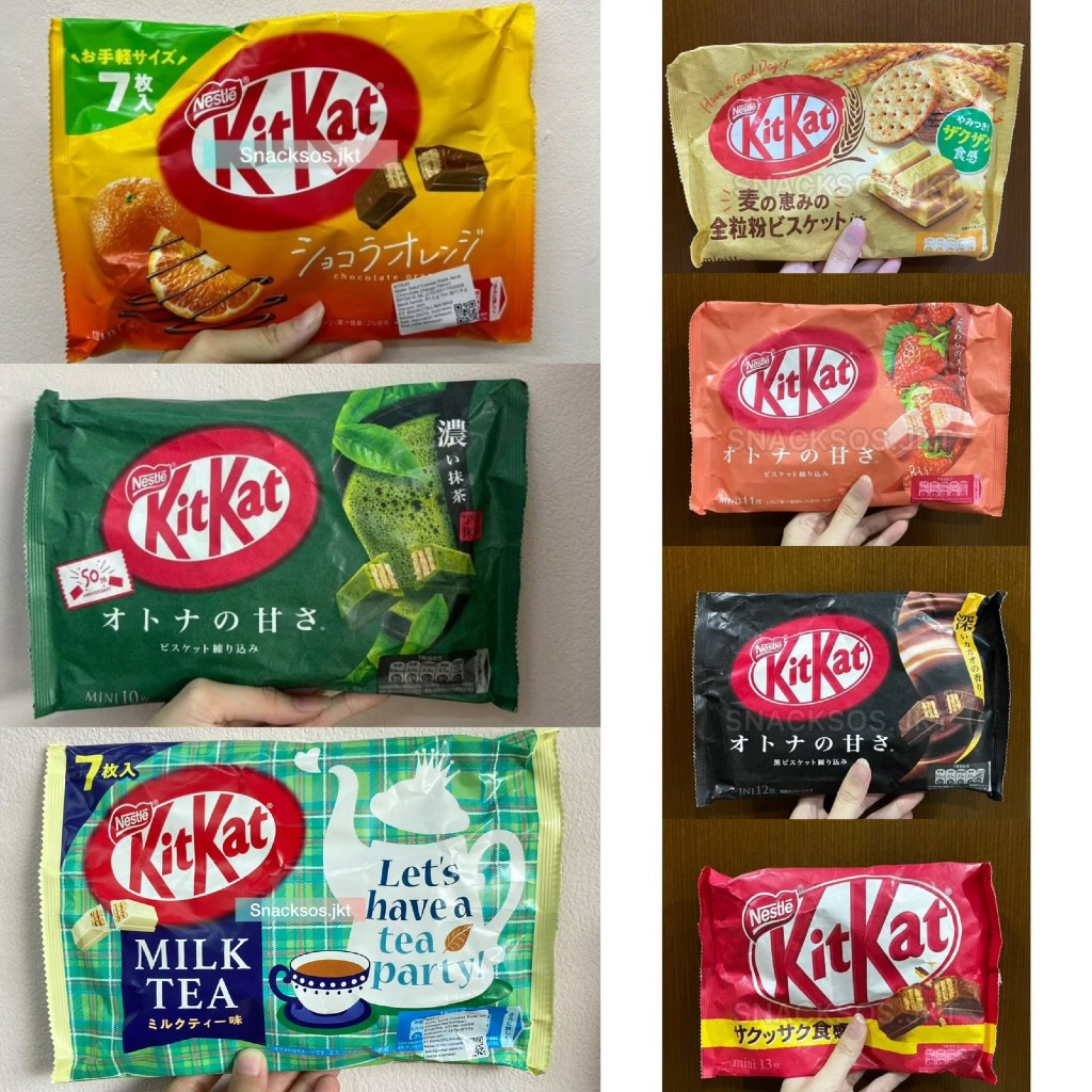 

KITKAT MINI DARK CHOCOLATE MATCHA / ORIGINAL / WHOLE GRAIN / KITKAT MILK TEA / ORANGE / STRAWBERRY / GREENTEA JEPANG