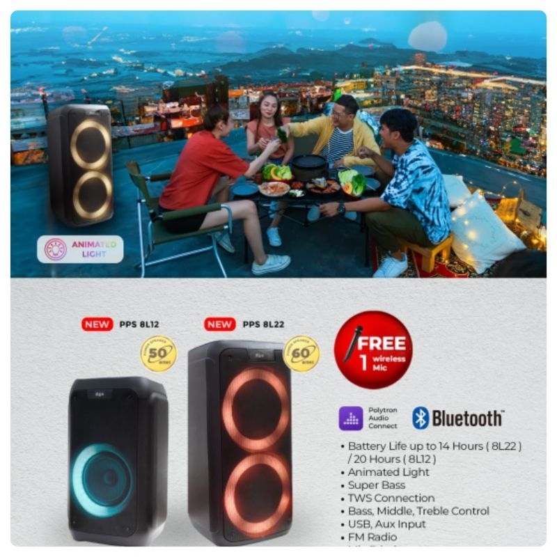 Speaker Polytron 8inch PPS 8L22 Speaker Portable Bluetooth PPS8L22