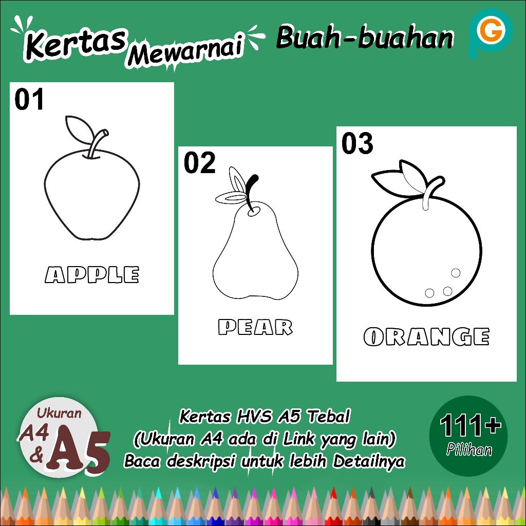 

KERTAS MEWARNAI / Buah-buahan / COLORING / KERTAS GAMBAR / KERTAS MEWARNAI ANAK PAUD TK SD / F4 - A5