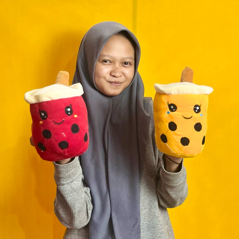 Boneka Boba Milk Tea obral Lucu boneka boba berbulu mata lentik Murah SNI boneka bantal boba ecobone