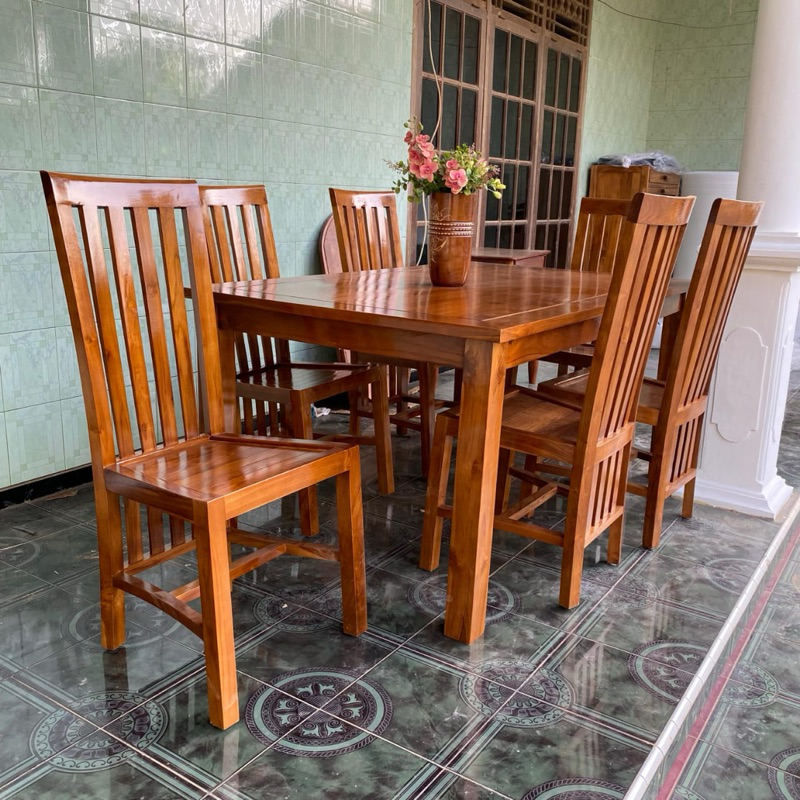 Meja makan minimalis jati 6 kursi Set meja makan minimalis 6 kursi murah