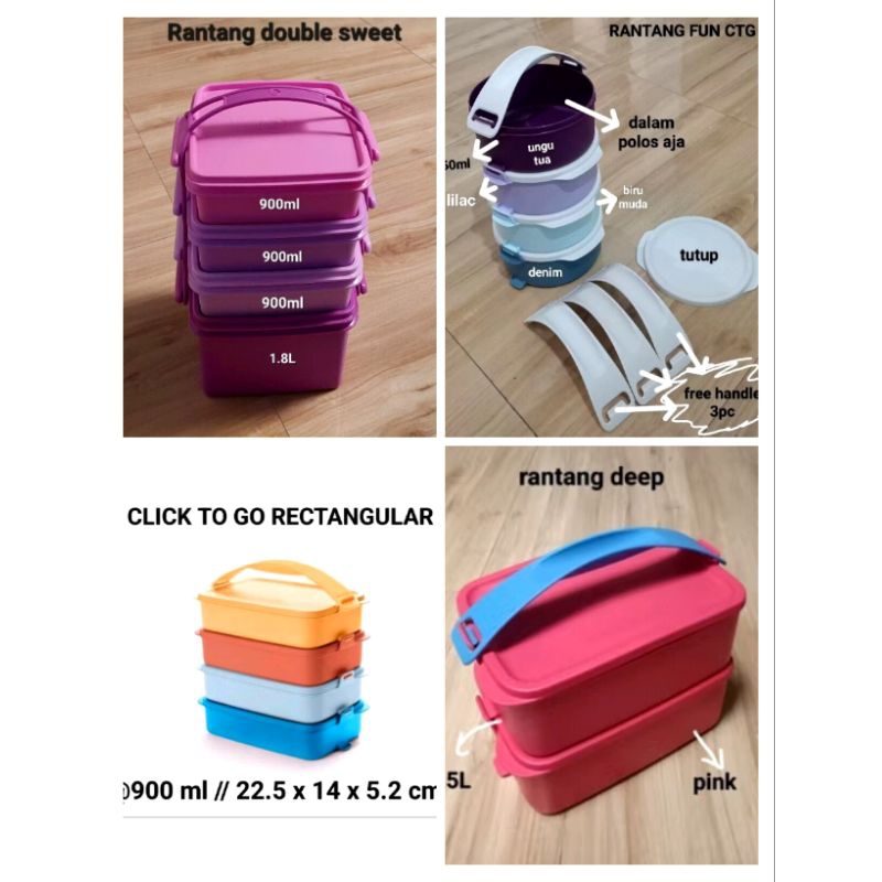 ORIGINAL TUPPERWARE RANTANG DOUBLE SWEET 4 TINGKAT/ RANTANG JUMBO/CTG REGTANGULAR 4TINGKAT/RANTANG C