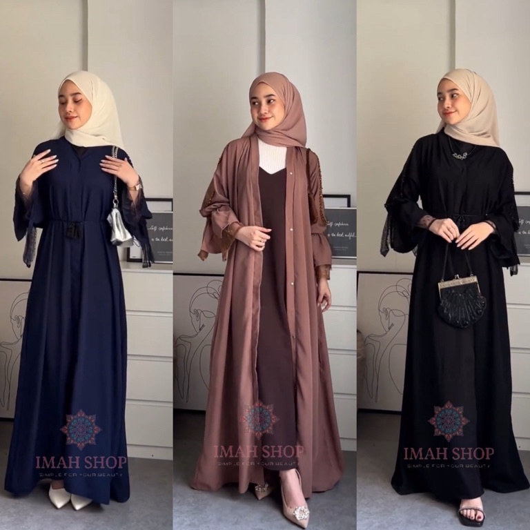 KODE E23Y Abaya Hitam Turkey Gamis Syari Muslimah Bahan Jetblack Hitam Kombinasi Tile Polkadot Imah 