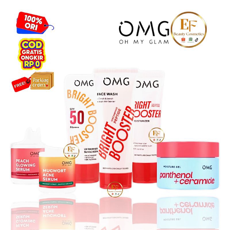 OMG Oh My Glow Bright Booster Skincare Paket/Satuan | Face Wash | Mugwort Serum | Peach Glowing Seru