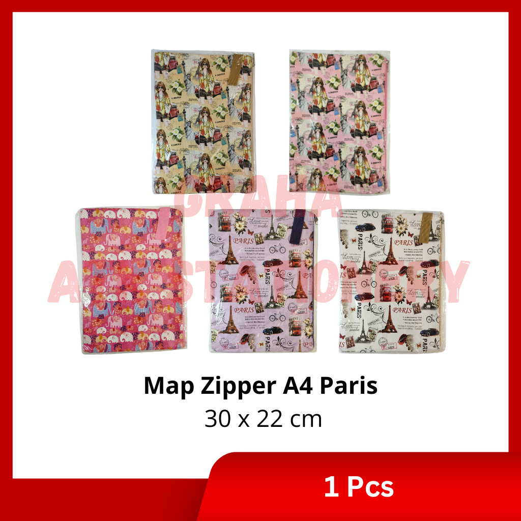 

[1 Pcs] Map Zipper Sleting Paris A4 / Tas Zipper Bag Folder Sleting Paris A4