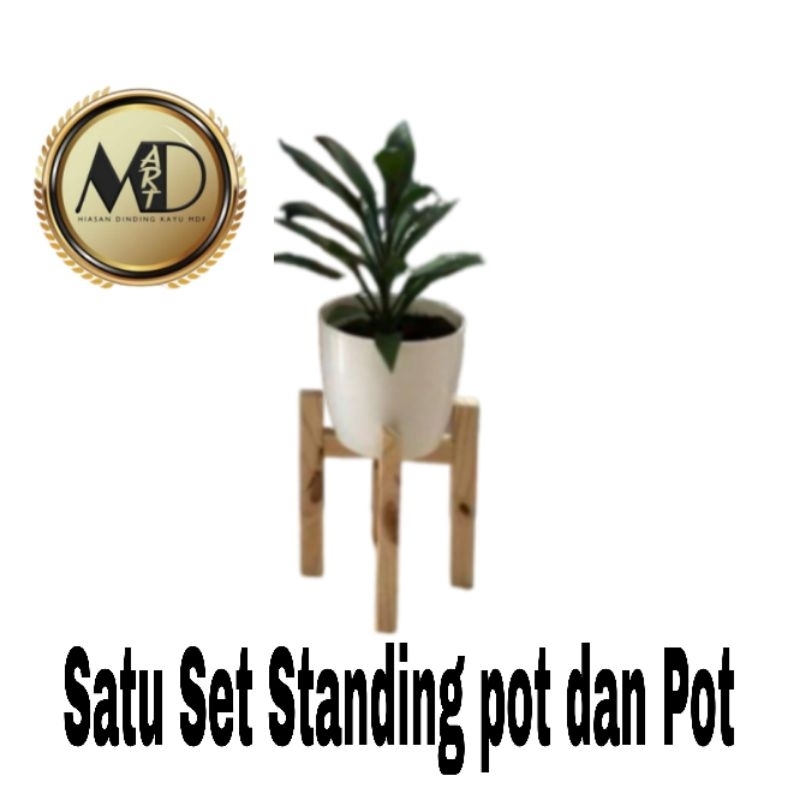 Satu Set Pot Dan Standing Pot kayu Minimalus jati Belnda