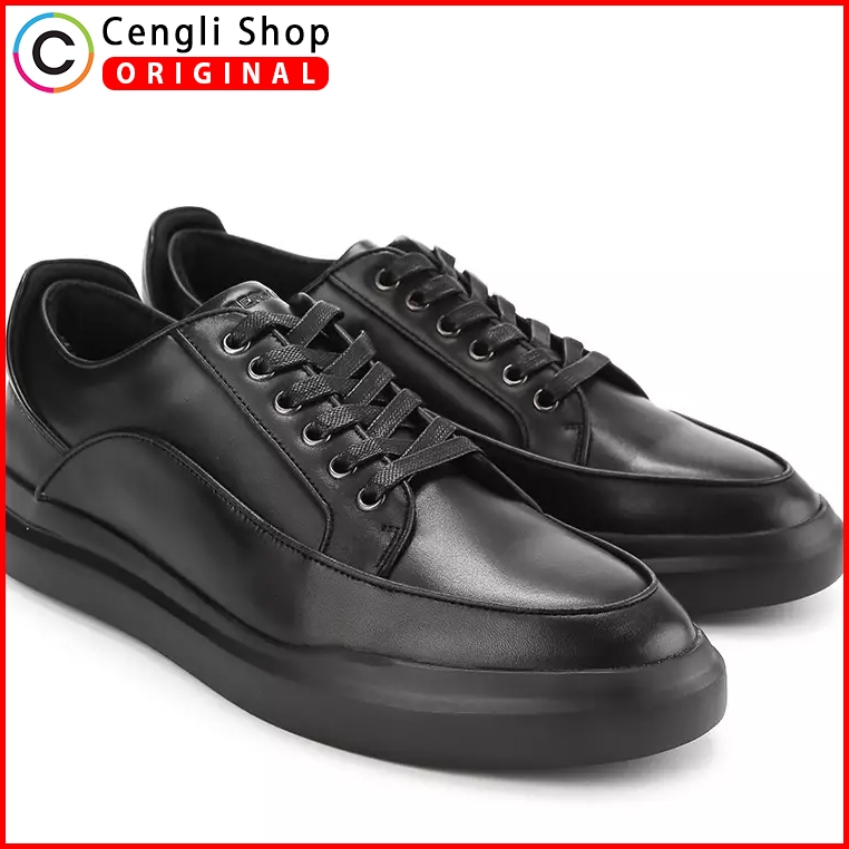 SEPATU KULIT OBERMAIN PRIA ORIGINAL SNEAKERS SNEAKER KERJA KANTOR BRANDED ASLI ORI ALL FULL BLACK HI
