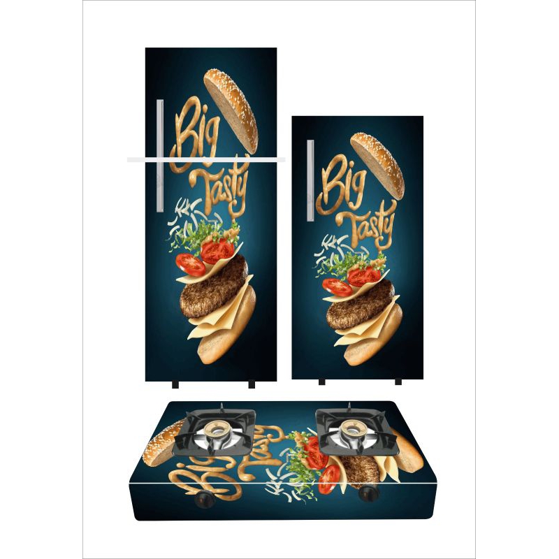 wallpaper stiker kulkas 1 pintu dan kompor 2 tungku