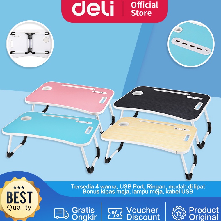 Terpercaya Vusign Folding Table  Meja Belajar Laptop Lipat WarnaWarni Dengan USB Port Bonus Kipas da