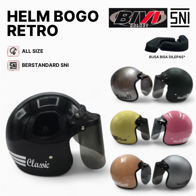 LARISMANIS Helm BIVI BOGO Classic Helm Dewasa SNI  All Size Helm Retro Stylish dan Aman